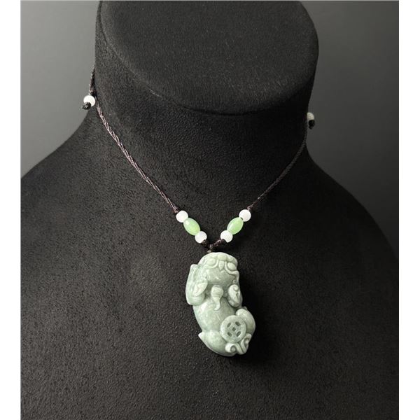 Chinese Carved Jade Jadeite Pixiu Necklace