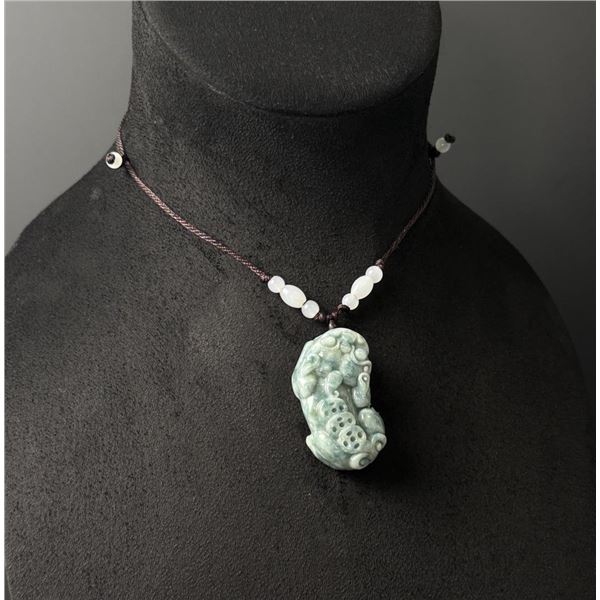 Chinese Carved Jade Jadeite Pixiu Necklace