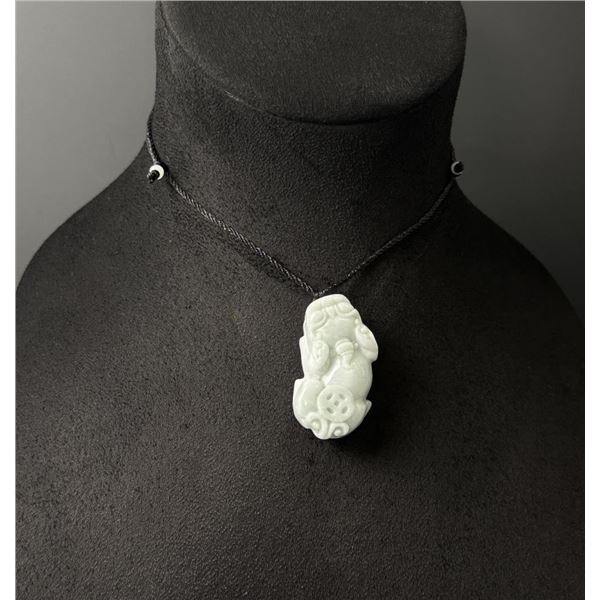 Chinese Carved White Jade Jadeite Pixiu Necklace