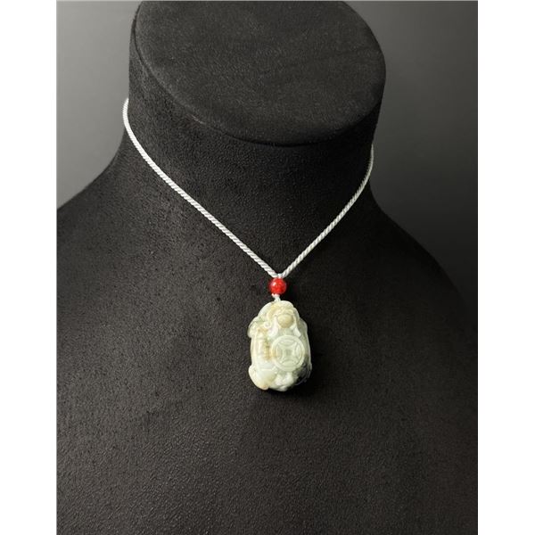 Chinese Carved Jade Jadeite Dragon Turtle Necklace