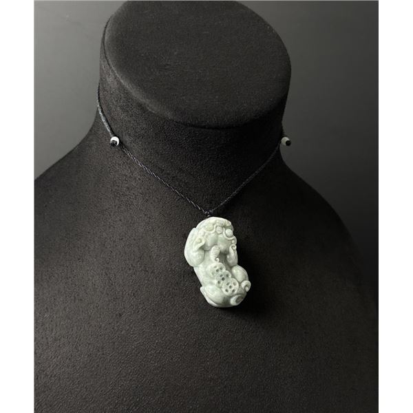 Chinese Carved Jade Jadeite Pixiu Necklace