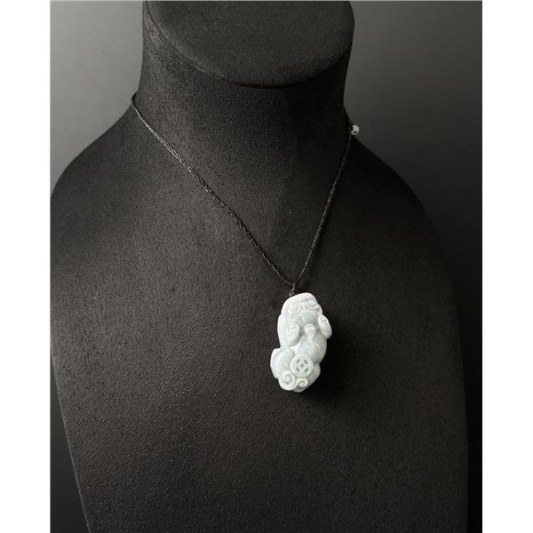 Chinese Carved White Jade Jadeite Pixiu Necklace