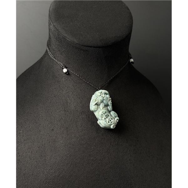 Chinese Carved Jade Jadeite Pixiu Necklace