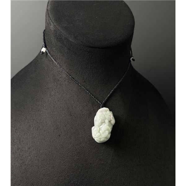 Chinese Carved White Jade Jadeite Pixiu Necklace