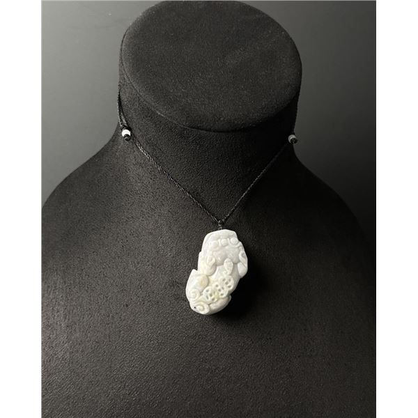 Chinese Carved White Jade Jadeite Pixiu Necklace