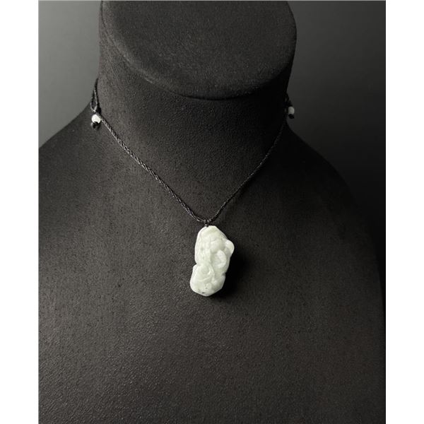 Chinese Carved White Jade Jadeite Pixiu Necklace