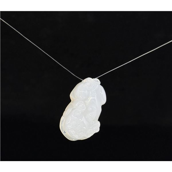 Chinese Carved White Jade Jadeite Pixiu Pendant
