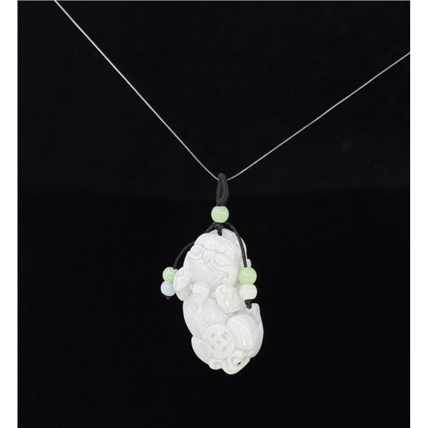 Chinese Carved White Jade Jadeite Pixiu Pendant
