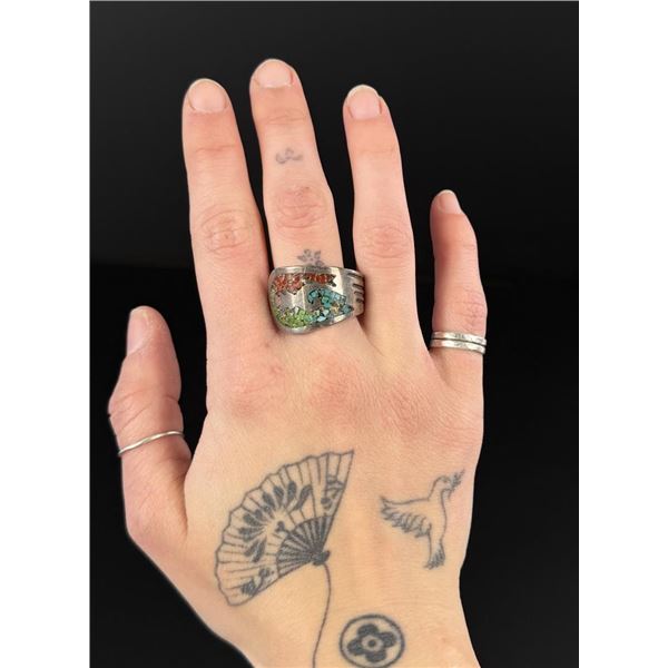 Navajo Sterling Silver Chip Inlay Ring
