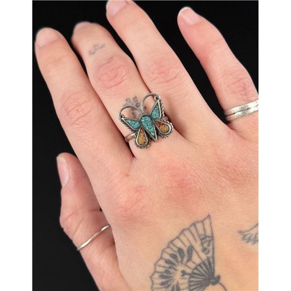 Navajo Sterling Silver Chip Inlay Butterfly Ring