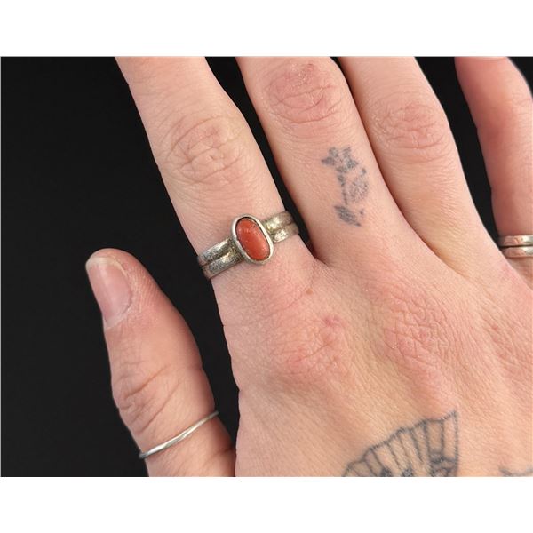 Navajo Sterling Silver Coral Ring