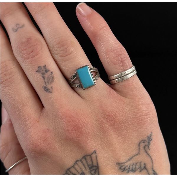 Old Pawn Navajo Sterling Silver Turquoise Ring