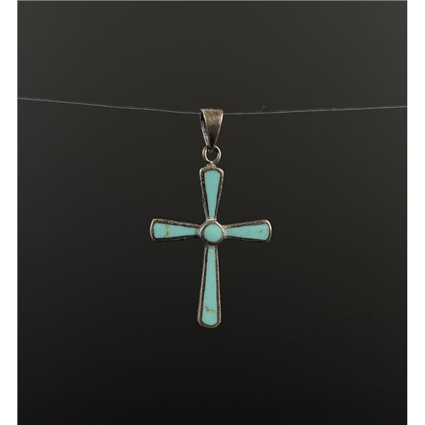 Zuni Sterling Silver Turquoise Cross Necklace