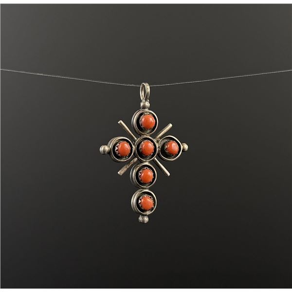 Navajo Sterling Turquoise Coral Cross Necklace