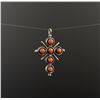 Image 1 : Navajo Sterling Turquoise Coral Cross Necklace