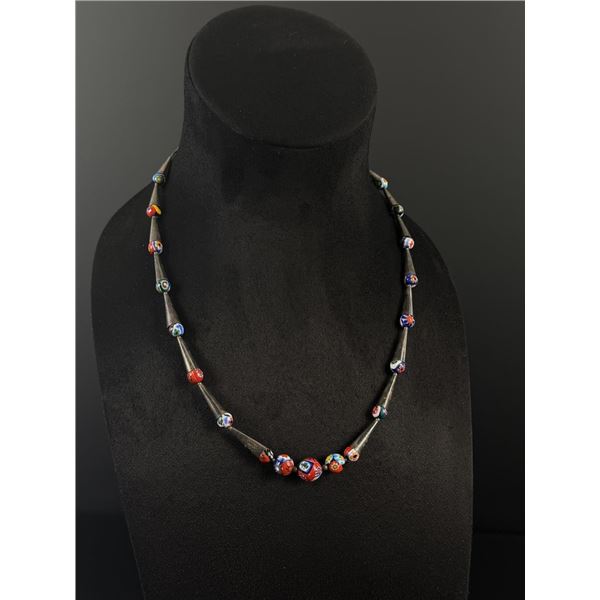 Sterling Silver and Venetian Trade Bead Necklace