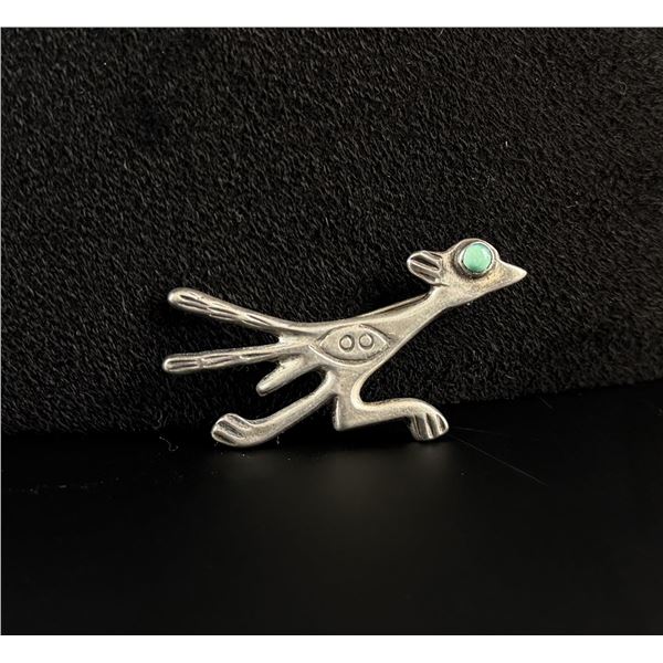 Navajo Sterling Silver Turquoise Roadrunner Brooch