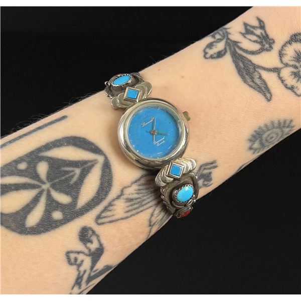 Navajo Sterling Silver Turquoise Coral Watch Tips
