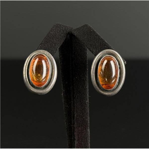 Sterling Silver Amber Stud Earrings