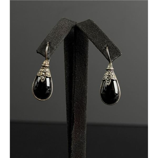 Sterling Silver Onyx Tear Drop Earrings
