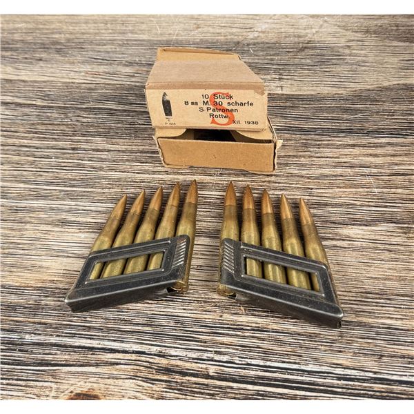 10 Rounds of WW2 German 8mm Mauser Rifle Ammo