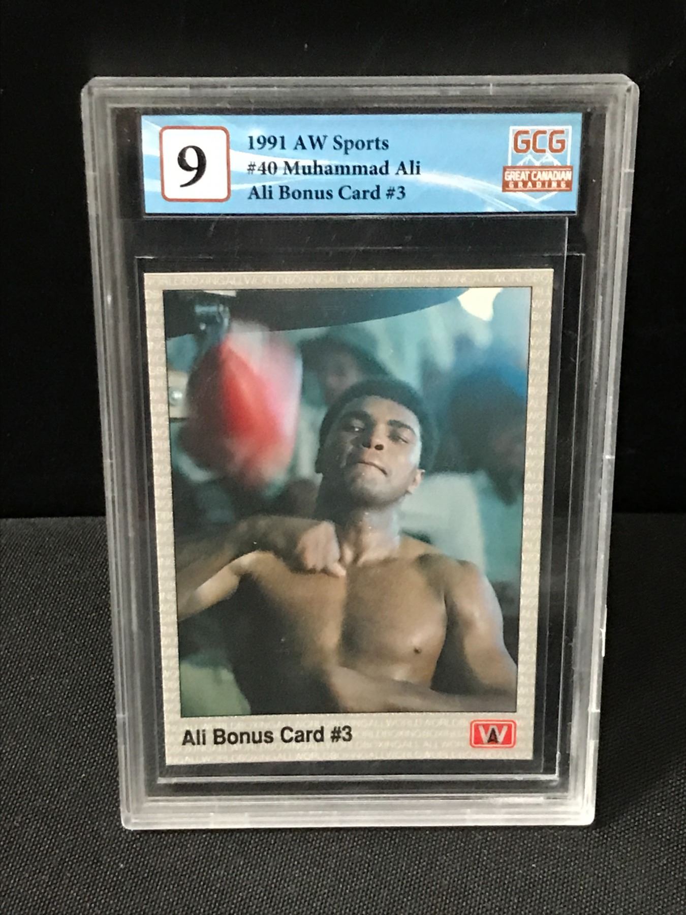 1991 AW SPORTS #40 MUHAMMAD ALI - ALI BONUS CARD #3 - GCG GRADE 9