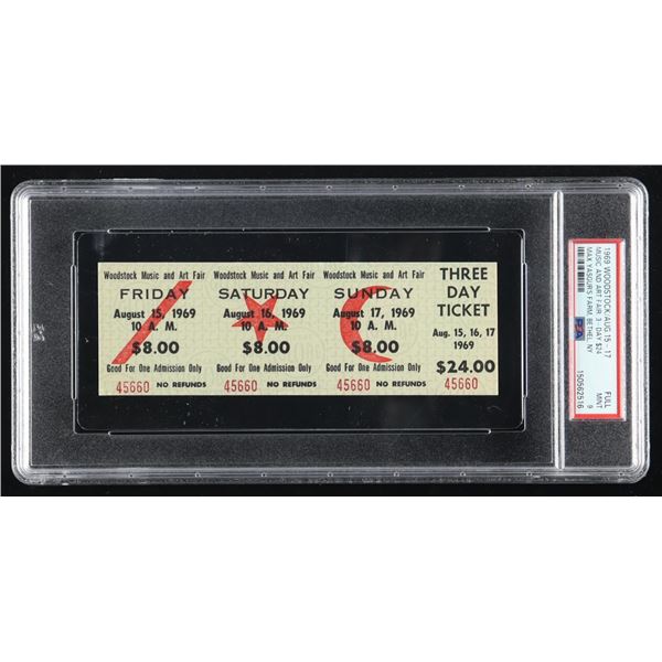 1969 WOODSTOCK MUSIC AND ART FAIR TICKET - PSA GRADE 9