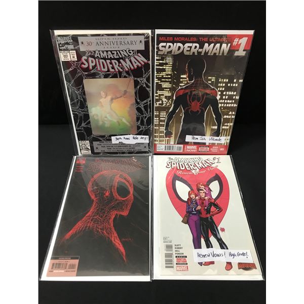 LOT OF 4 SPIDERMAN COMICS INCLUDING 2 X #1'S - MARVEL COMICS