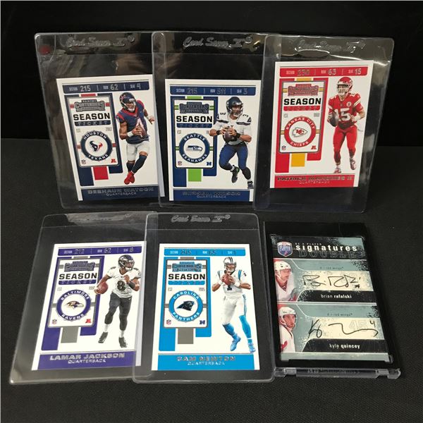 LOT OF 6 TRADING CARDS - INCLUDING 5 PANINI CONTENDERS & 1 DUAL SIGNED HOCKEY CARD