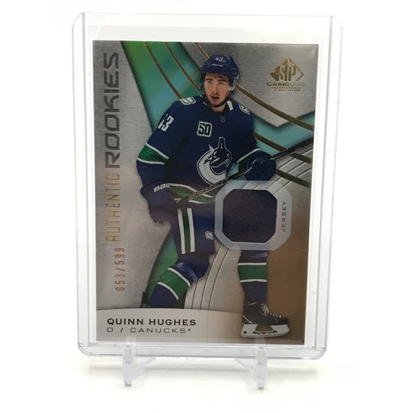 2019 UPPER DECK SP QUINN HUGHES ROOKIE PATCH 53/599