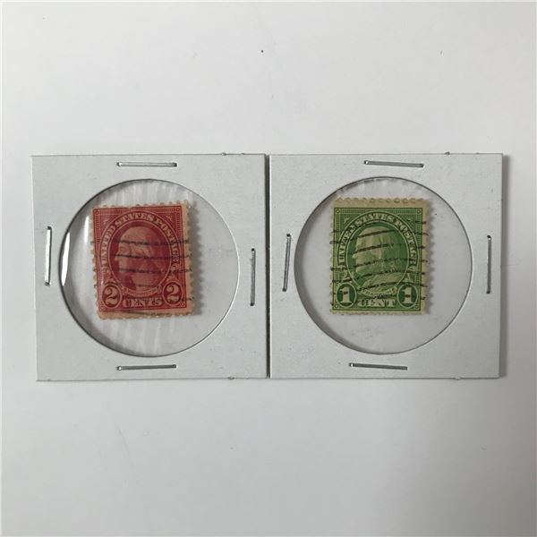 Very Rare Benjamin Franklin 1 cent Green  stamp and George Washington Red Two Cents Look On Ebay