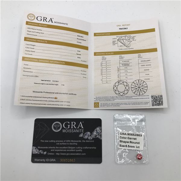 1CT MOISSANITE ROUND BRILLIANT GARNET WITH GRA REPORT