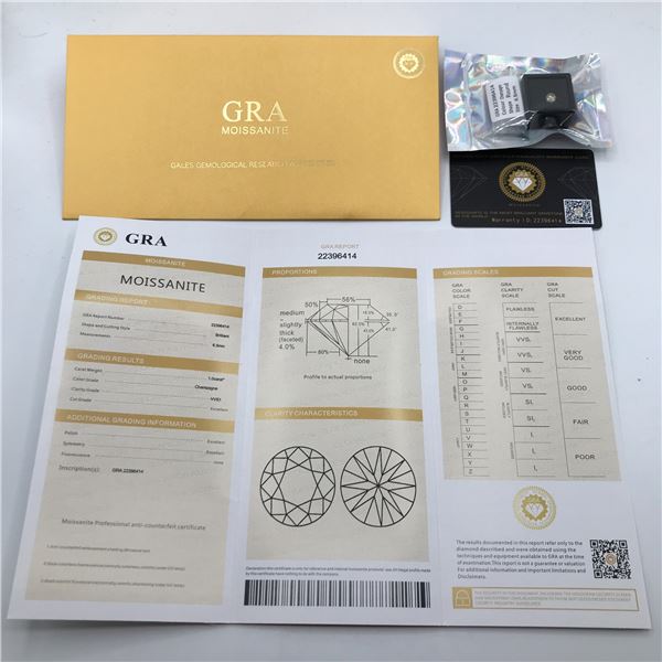 1CT MOISSANITE BRILLIANT CHAMPAGNE WITH GRA REPORT