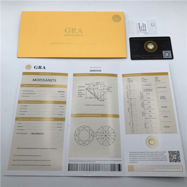 1CT MOISSANITE BRILLIANT D WITH GRA REPORT