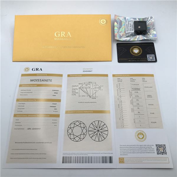 .5CT MOISSANITE BRILLIANT CHAMPAGNE WITH GRA REPORT