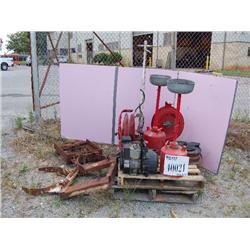 OIL CANS/HOSE REELS/JACK/WATER PUMP/DRUM HANDLER.FORKS