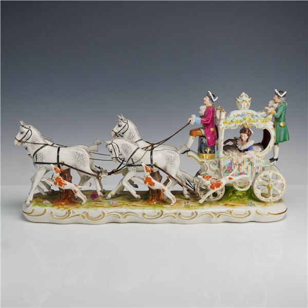 Franz Witter Dresden Style Lace Figural Grouping, Coach and Horses