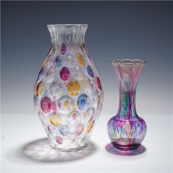 Two Art Glass Vases including Borske Sklo Nemo Pattern and Deco Art Designs