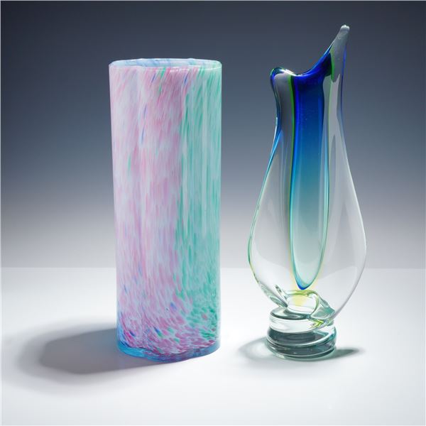 2pc Art Glass Vases including Lavorazione Arte Murano