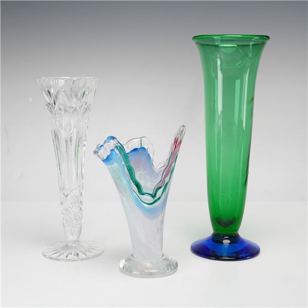 Three Art Glass and Crystal Vases Including Orrefors