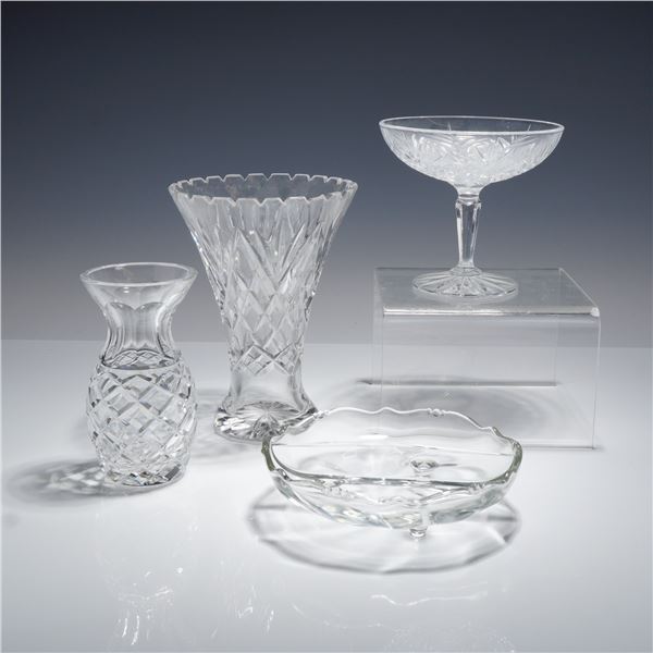 Four Piece Collection of Cut Crystal and Pressed Glass Tableware- Vases and Bowls