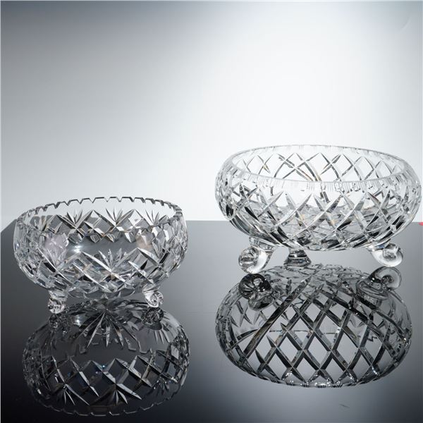 Two Cut Crystal Three-Footed Bowls