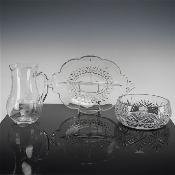Three Pieces of Cut, Pressed, and Etched Glass Tableware