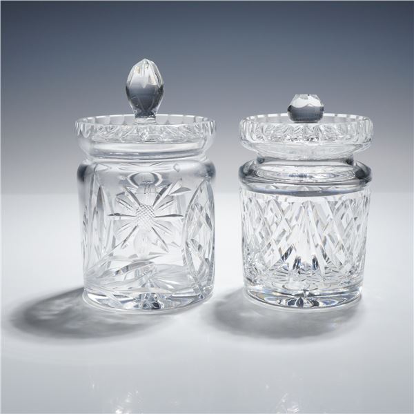 2pc Cut Crystal Lidded Jam Jars Includes Waterford