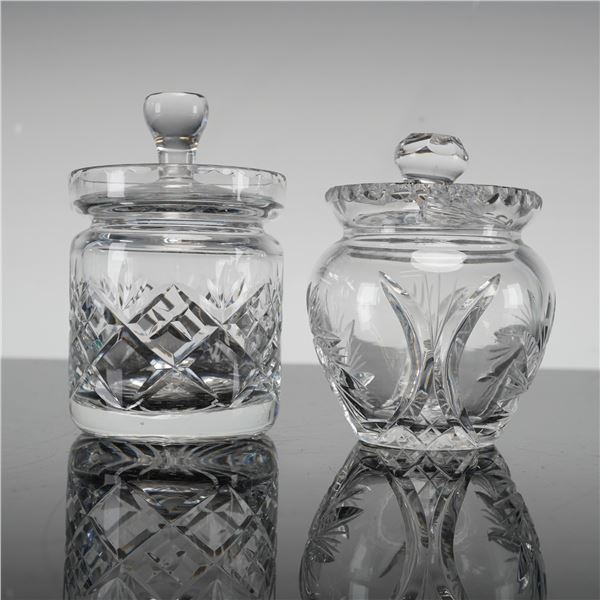 2pc Cut Lead Crystal Condiment Jars with Lids