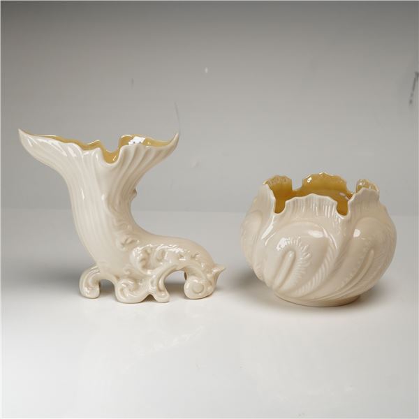 Belleek Classic Fermanagh Dolphin Vase and Ribbed Bowl