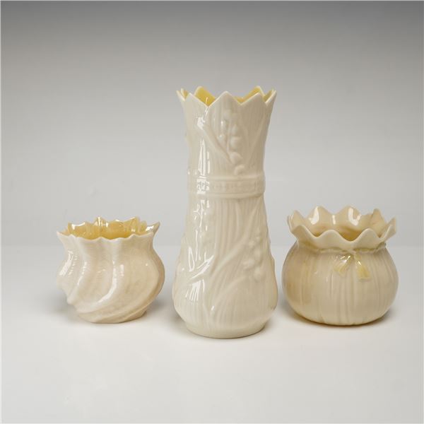 Belleek Lily of the Valley and Ribbed Parian Porcelain Vases