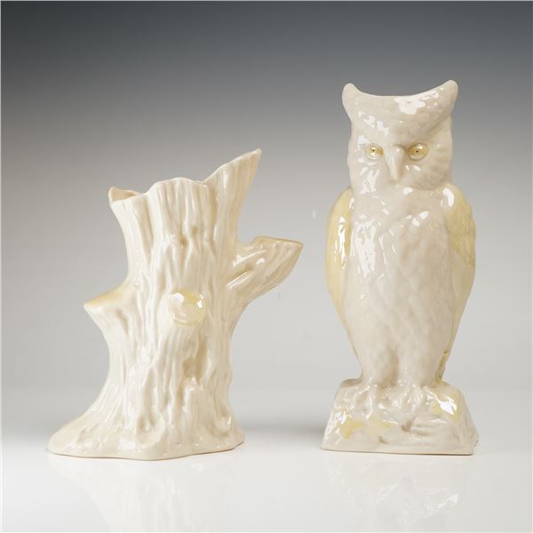 Belleek Parian Porcelain Owl and Tree Trunk Vases