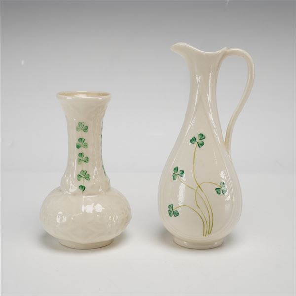 Two Belleek Parian Porcelain Shamrock Pattern Items