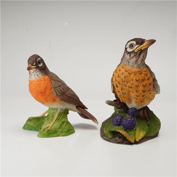 Pair of Boehm Porcelain Figurines, Robin and Fledgling Robin